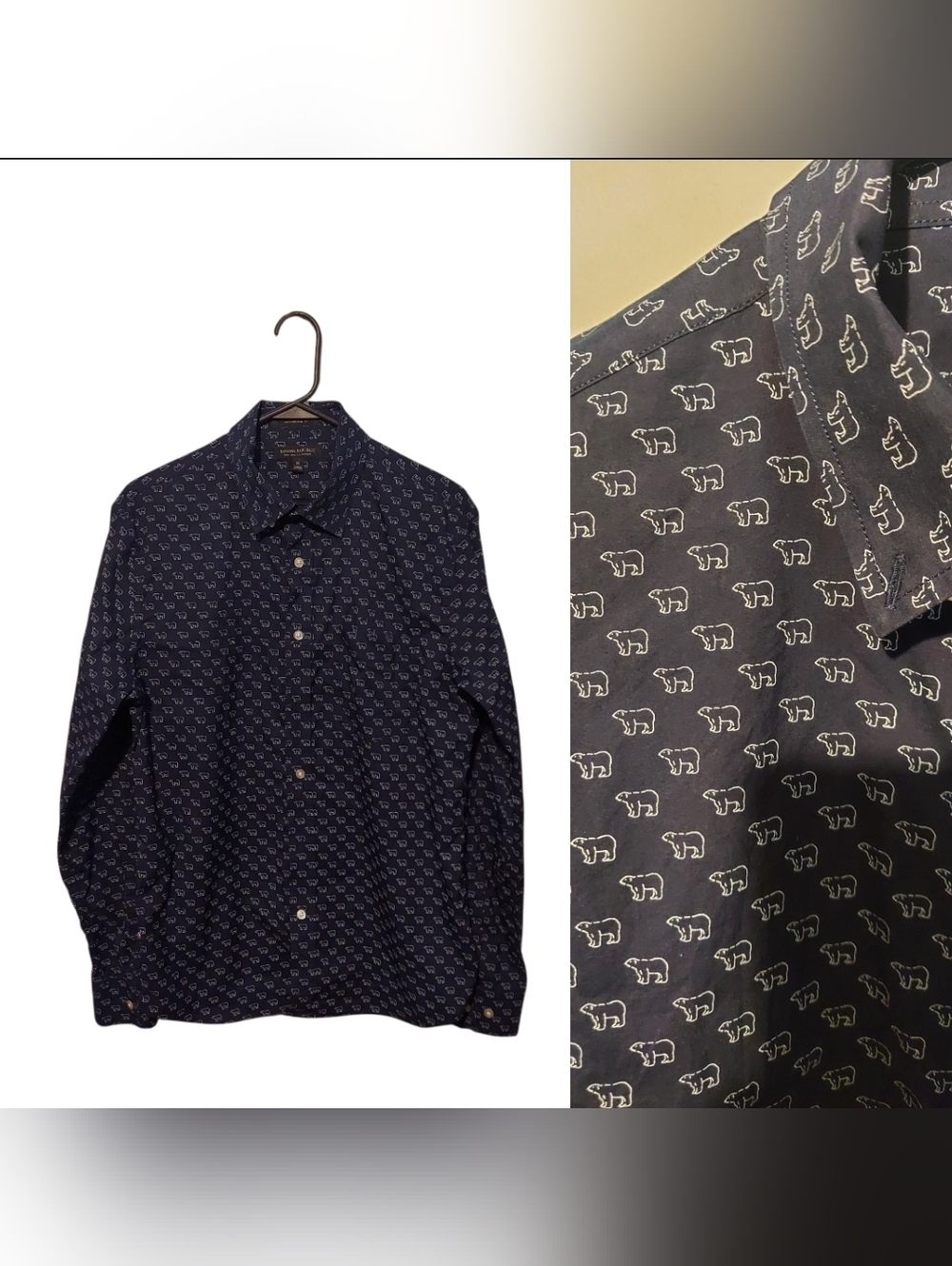 Banana Republic Shirt M Polar Bear Tech Stretch Cotton Untucked Slim Fit Office